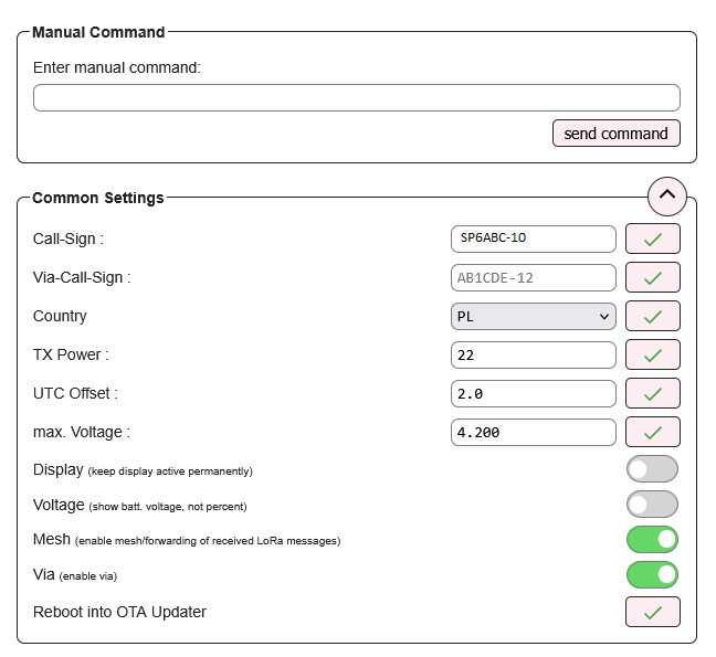 Panel Common Settings MeshCom 4.0